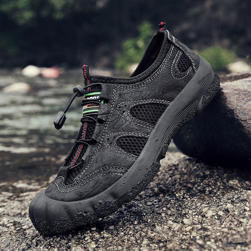 Plus Size 38-46 Men Outdoor Water Sneaker Non Slip Hiking Climbing Aqua Shoes Beach Barefoot Upstream Shoes Leather Seaside Shoes