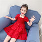 Kids Girls Sweet Summer Polka Sundress French Stylish A-Line Pleated Ruffle Short Sleeve Dress for Party Birthday Gift