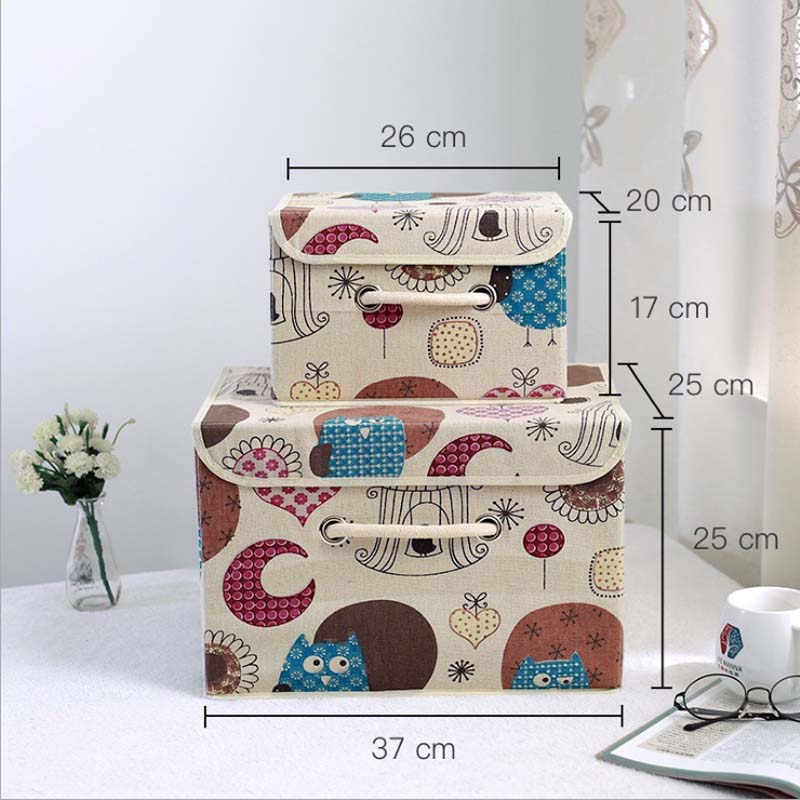 Simple Cartoon Cotton Linen Storage Box Dust Cover Foldable Clothes Underwear Toy Storage Box
