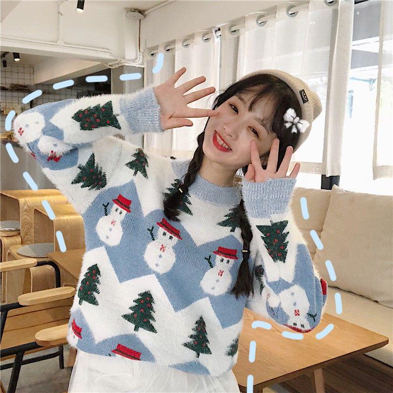 Woman Loose Long sleeve sweater Winter Round neck sweater Large size Christmas clothing sweater