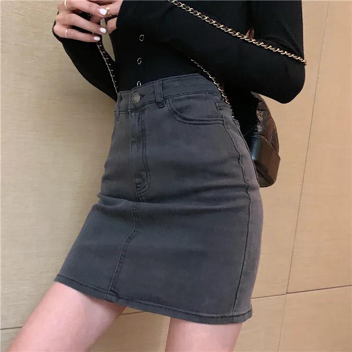 Skirt Women's Spring High Waist A-line Denim Skirt Retro Student Bag Hip Skirt Short Skirt