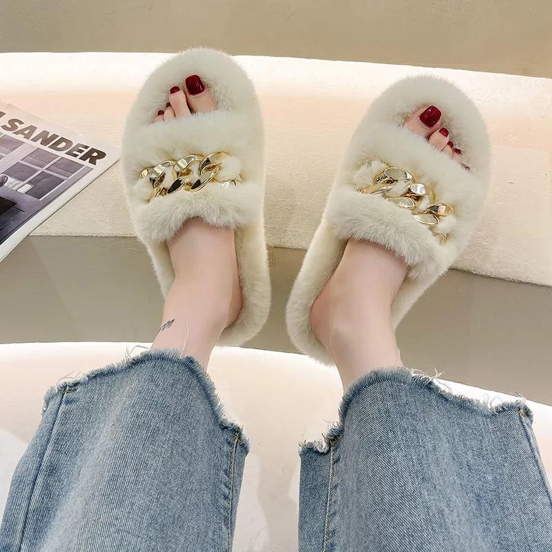 Women Winter Slippers Furry Fashion Luxury Designer 2021 New Indoor Casual Fur Cotton Slide Shoes Ladies Platform Slipper Plus Size 41