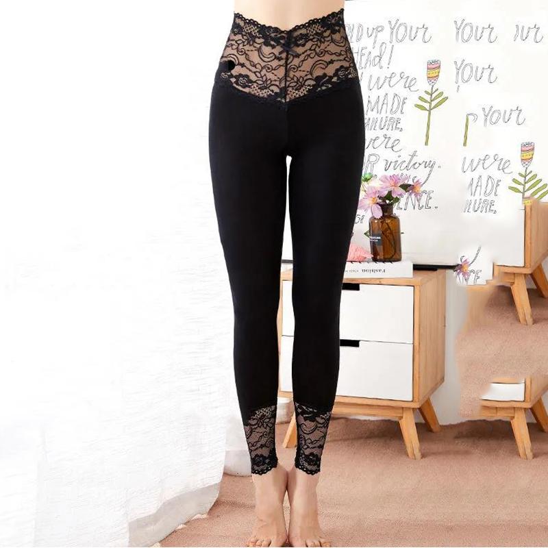 Long Johns Ladies Thin Inner Wear Tight-fitting High-waist Lace Trousers Sexy Stretch Slim-fitting Leggings Spring and Autumn Underpants