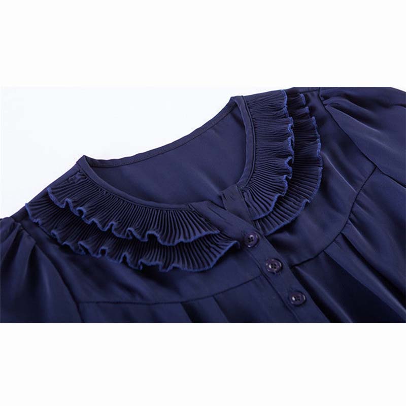 Large Size Short-sleeved Top Women's Round Neck Fungus Edge Collar Loose Thin Shirt Solid Color Chiffon Shirts Button Up Casual All Match Blouses Top