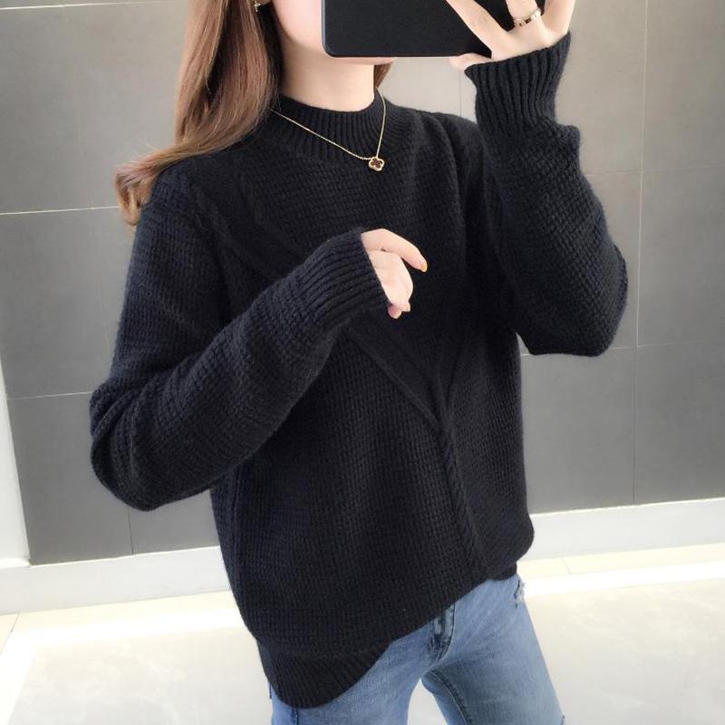 Thick Sweater Women Autumn and Winter Korean Loose Short Long Sleeves Versatile Bottoming Sweater Outer Wear