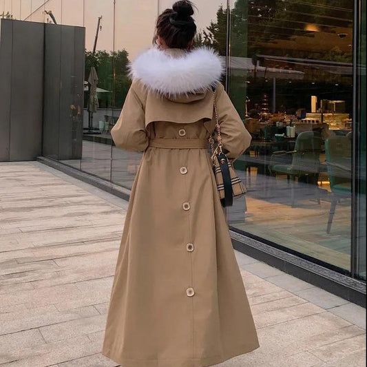 Red Cotton-padded Jacket Women's Winter Loose Waist Cotton-padded Jacket Long Over The Knee Overcoming Coat