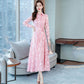 POLO Collar Chiffon Dress Women's Long-sleeved Meat-covering Age-reducing Slim Temperament Mid-length Skirt Solid Color Printed Shirt Dress