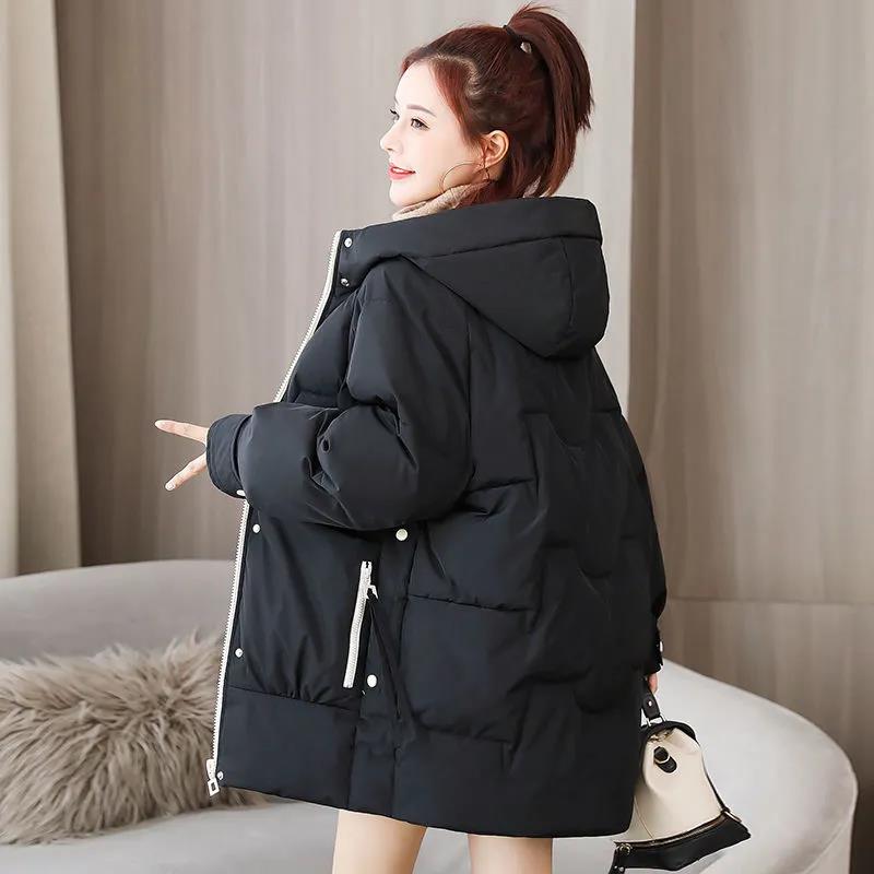 Winter Down Jacket Korean Version Loose Solid Color Cotton Jacket Ladies Mid-length Hooded Down Jacket