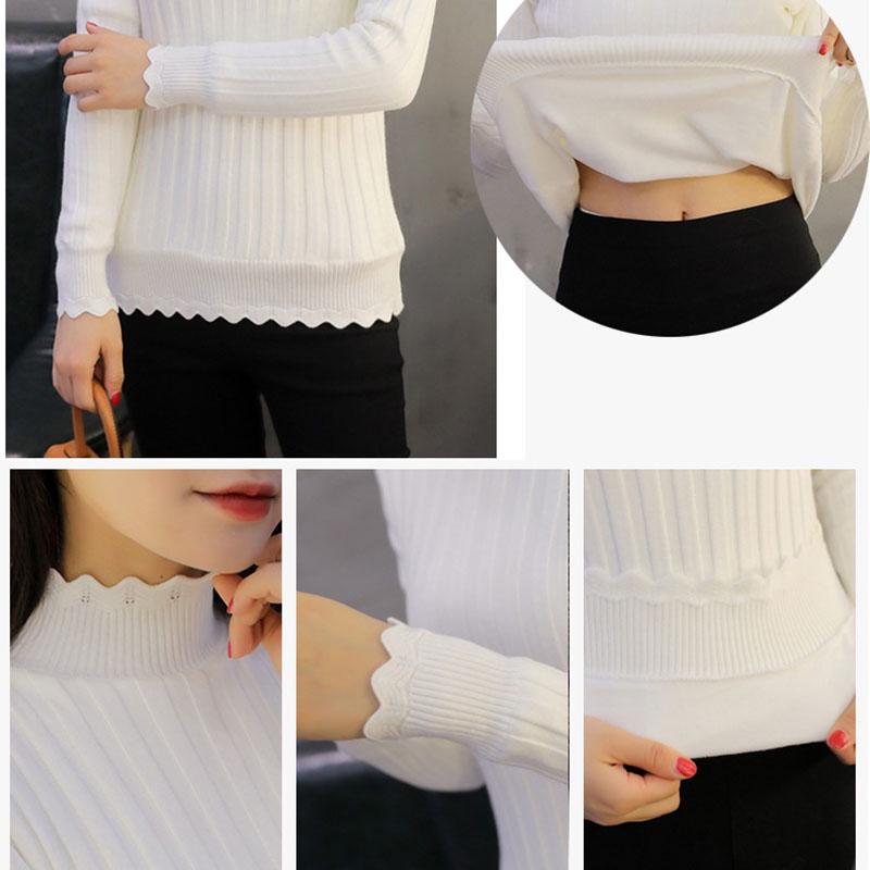 Women  Fleece Sweater Autumn and Winter Warm Knit Sweater Thick High Neck Pullover Sweater Stretch Slim Bottoming Shirt