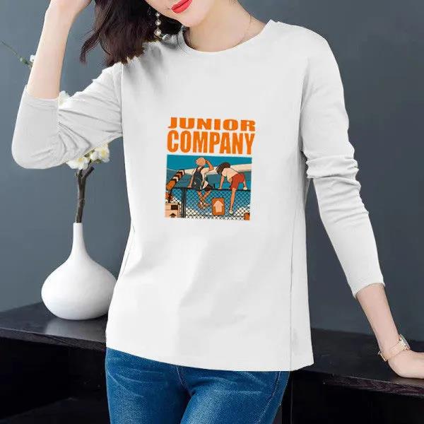 Spring Women T-shirt Holiday Beach Print Long Sleeve Pullover Casual Loose Shirt Boutique Bottoming Shirt