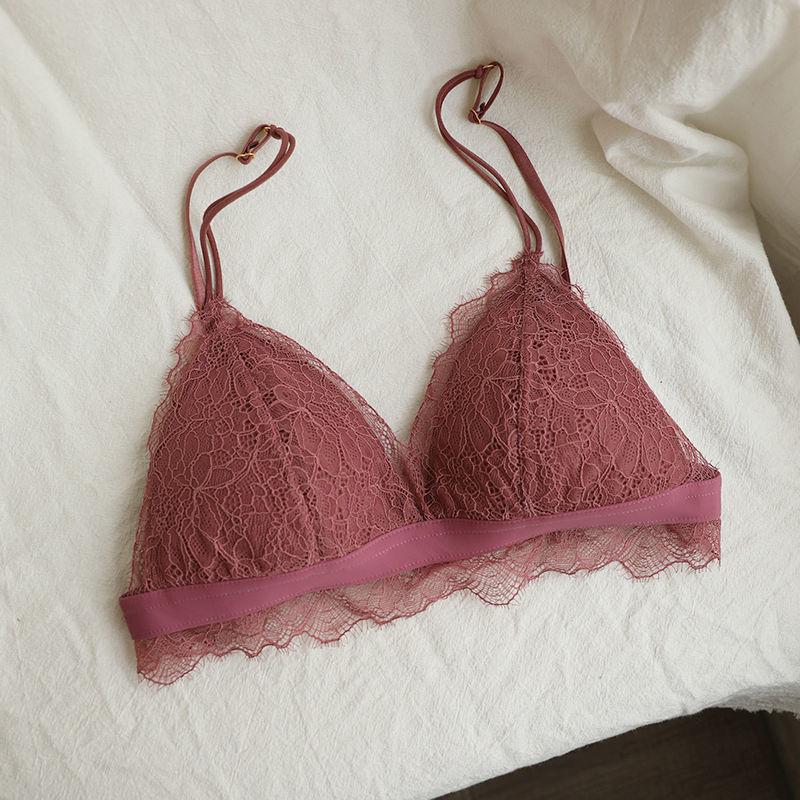 Underwear Women's French Thin Triangle Cup Lace Edge No Steel Ring Big Breasts Shows Small Breasts Bras Ultra-thin Girls Bras