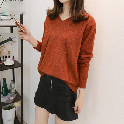 Winter Women V-neck Thickened Pullover Back Buckle Loose Office Warm Undershirt Sweatshirt