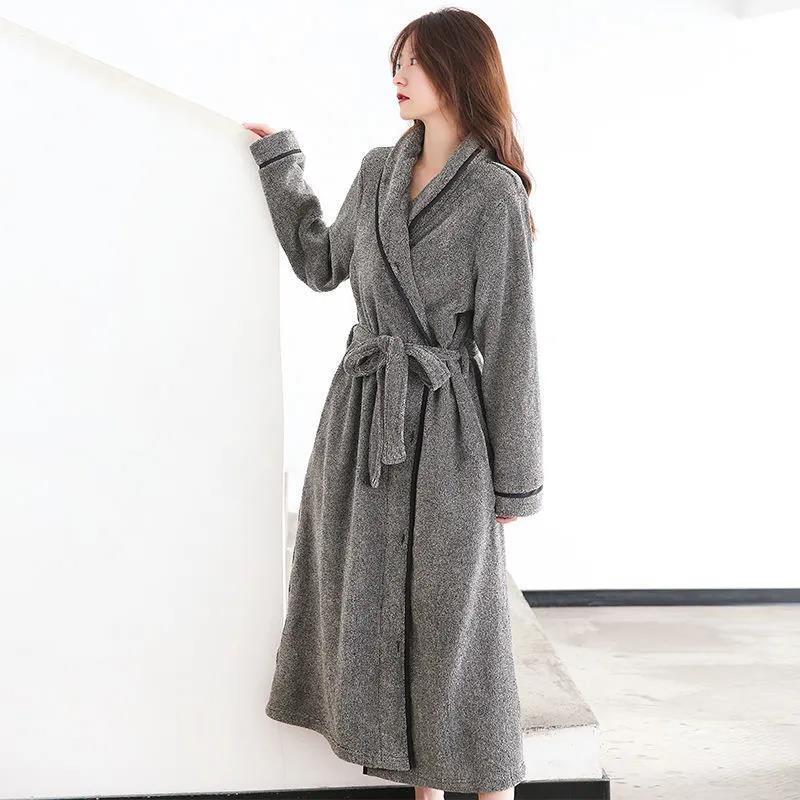 Autumn and Winter Coral Fleece Nightgown Women's Plus Size Pajamas 200 Catties Fat MM Home Service Long Section Over The Knee Flannel Bathrobe