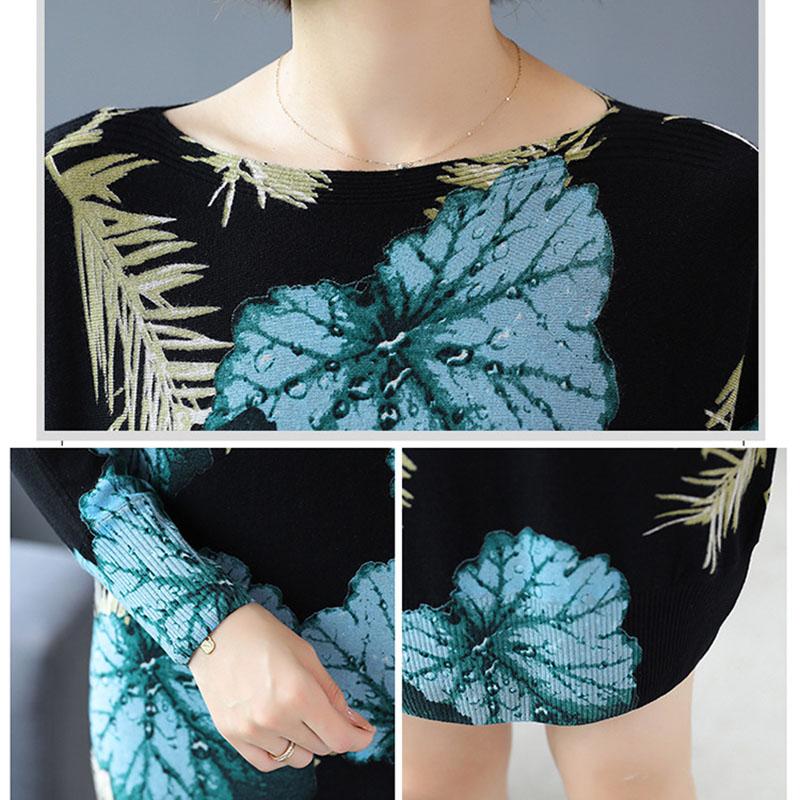 Floral Print  Knit Dress Women Long Sweaters Casual Long Sleeve Loose Pullover Soft Jumper Autumn Winter Knitted Sweaters Dress