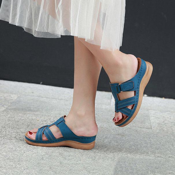 Summer Women Wedge Sandals Premium Open Toe Sandals Vintage Anti-slip Soft PU Slippers Male Large Size Soft Sole Casual Slippers