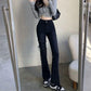 Spring Girl Street Straight Denim Flared Pants Thin Stretch Wide Leg Pants Ladies Black Trousers Boot Cut Pant