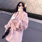 Faux Fur Jacket Winter Fashion V-neck Thickening Warm Waist Mid-length Fur Coat Suitable for Women