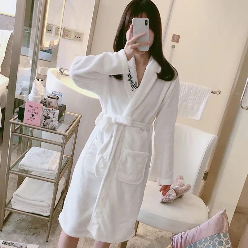Coral Velvet Pajamas Nightgown Women's Autumn Winter Long Thickened Flannel Bathrobe Loose Outerwear Nightdress Home Wear