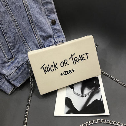 Women Box Bag Handbags Metal Chain Frosted Letters Clutch Purse Shoulder Crossbody Bags Clasp Closure