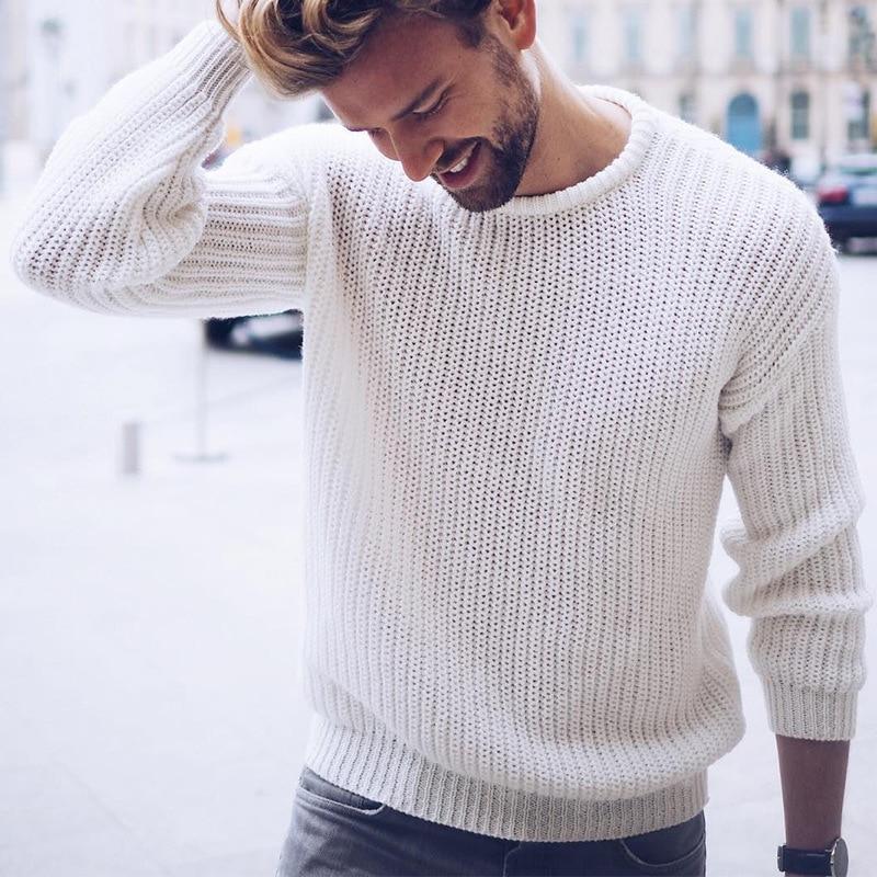 Fall/Winter Men's Casual Pullover Solid Color Knitted Base Sweater