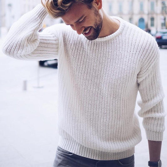 Fall/Winter Men's Casual Pullover Solid Color Knitted Base Sweater