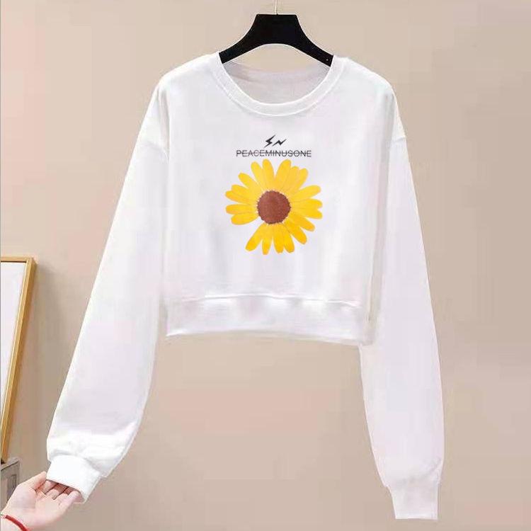 High Waist Short Pullover Sweatshirt Women's Long Sleeve Loose T-shirt