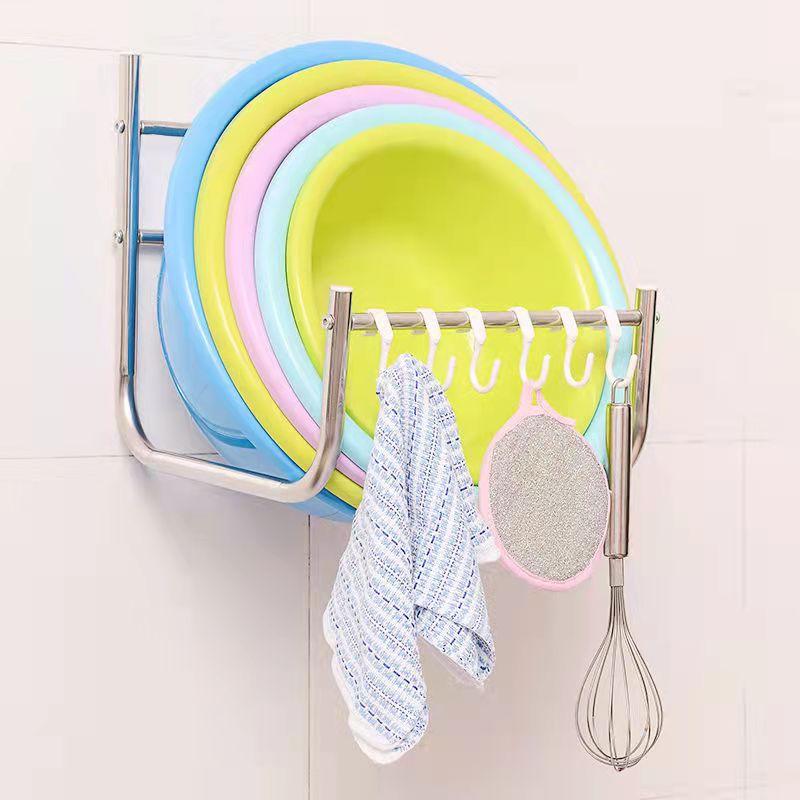 Stainless Steel Bathroom Basin Rack Washbasin Rack Kitchen Cutting Board Pot Cover Rack Basin Storage Rack Nail-free Wall Hanging Rack Basin Rack