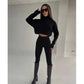 2PCS Ladies Sweater Set High Neck Long Sleeve High Waist Solid Color Wool Pants Two Piece Casual Suit Pullover Sweater Multicolor Bottoming Shirt