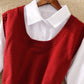 Shirt Collar Mesh Stitching Dress Suit Female Spring and Autumn Bottoming Skirt Knitted Vest Two-piece Suit
