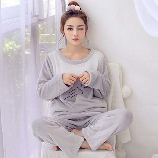 Female Winter Coral Fleece Cute Pajamas Korean Student Long-sleeved Thickened Flannel Plus Size Home Service Suit