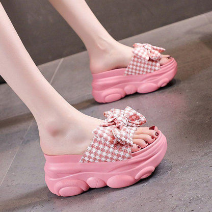 Flower Slippers Women Summer Thick Bottom Outside Wear Wedge Heel Muffin Lazy People Increase Temperament Light Sandals and Slippers