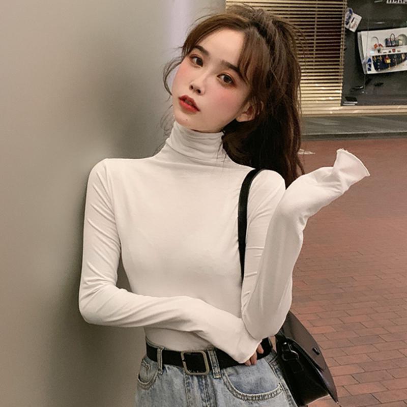 Pofulove Long-Sleeve Suit Bottoming Shirt Plus Velvet Thickening Winter Half-High Collar Slim
