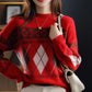 Sweater Women's Rhombus Contrast Color Retro Pullover Knitwear Korean Loose Fluffy Top Trending Sweater Autumn and Winter