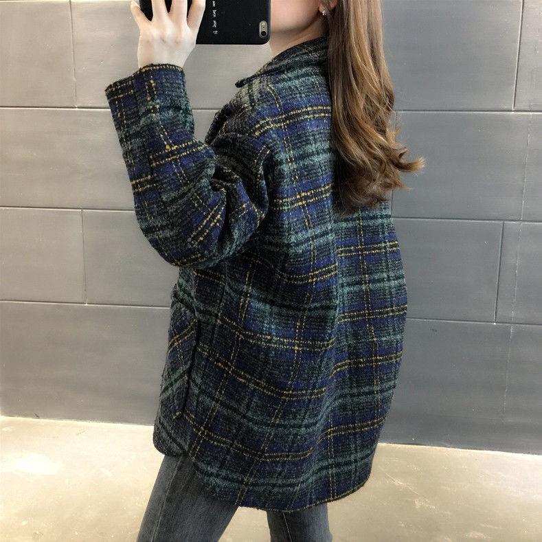 Woolen Coat Women Winter Thick Plaid Suit Jacket Woolen Coat Women