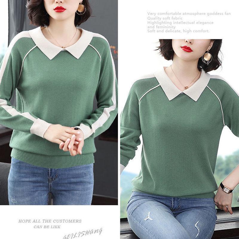 Spring and Autumn Pullover Loose Sweater Simple Long-sleeved Large Size Bottoming Shirt Casual Middle-aged Women Sweater