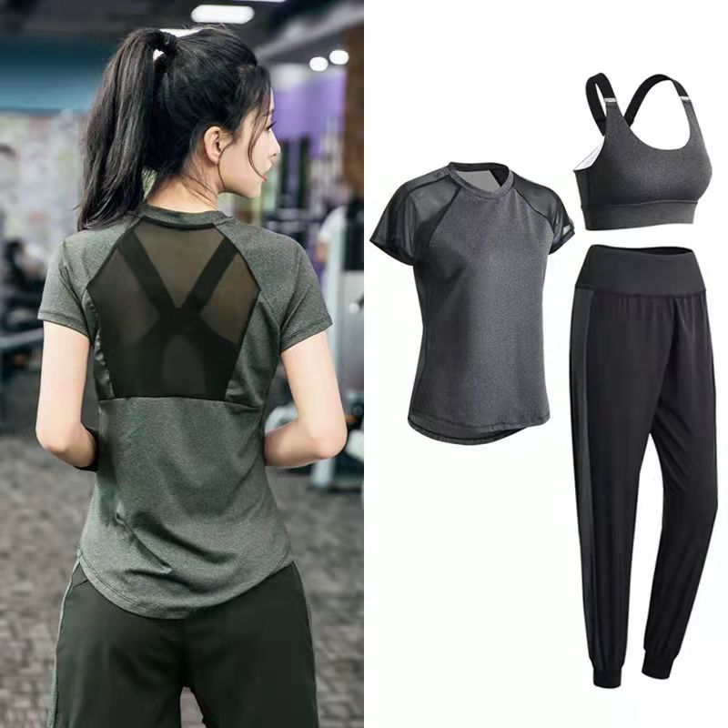 3PCS Women's Sports Suit Yoga Clothes Quick-drying Clothes Gym Running Loose Morning Running Fitness Clothes Three-piece Suit Tracksuits Jogging Suit