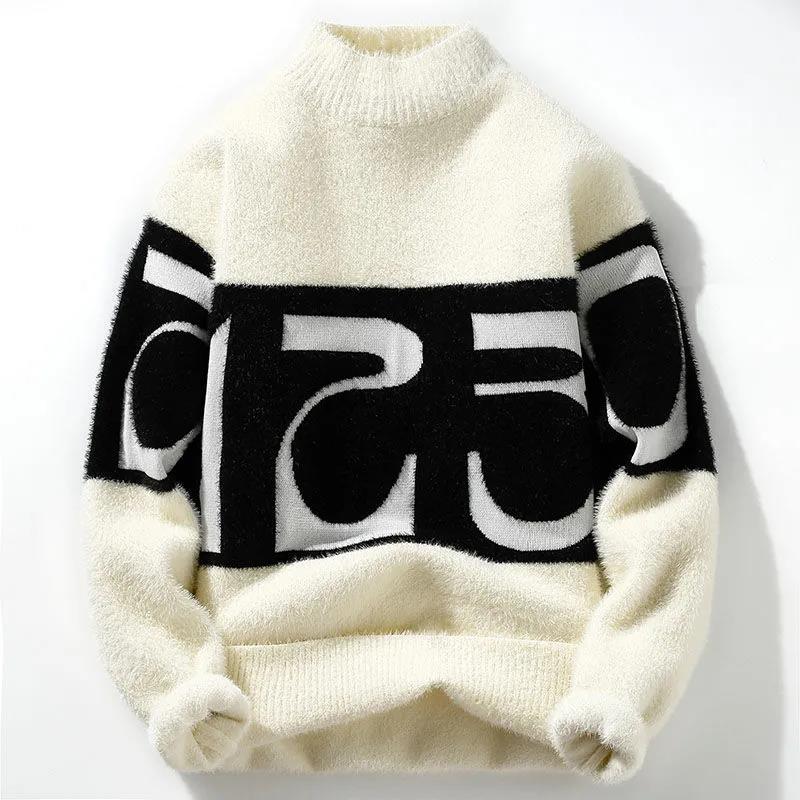 Sweater Men's Autumn and Winter Plus Velvet Thick Warm Bottoming Shirt Half High Neck Pattern Sweater