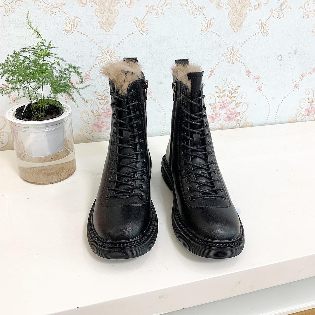 Winter Boots Women Black White Leather Boots Gothic Platform Shoes Fashion Ankle Booties Flat Woman Warm Fur Boots