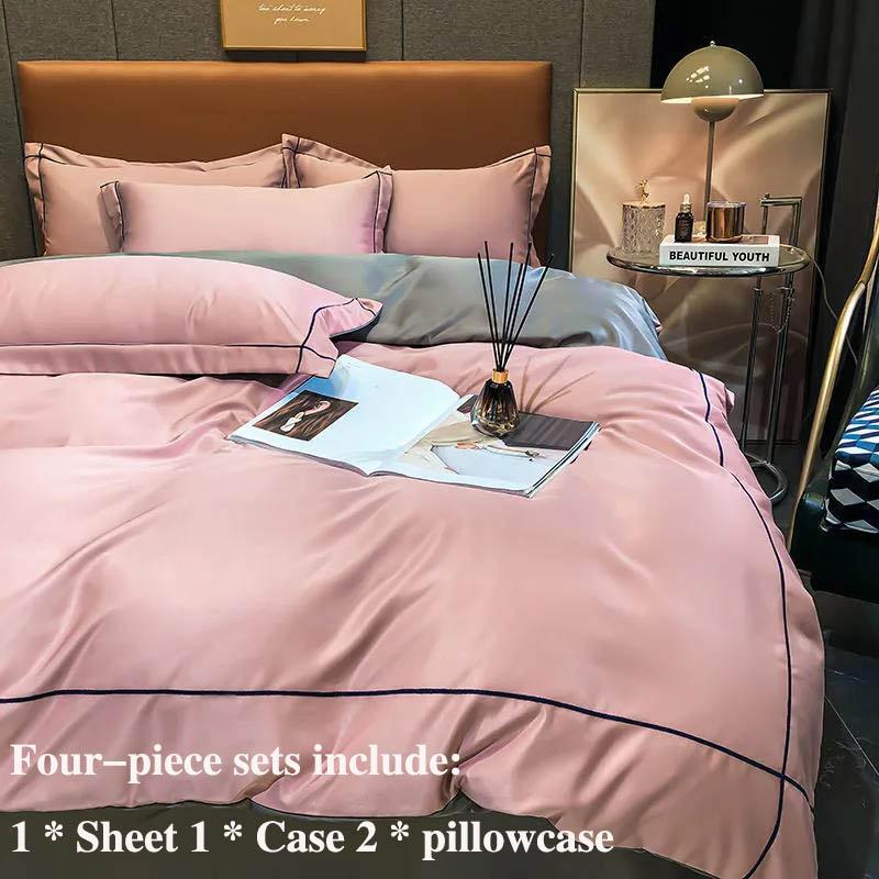 European-style Solid Color Double-sided Ice Silk Four-piece Bed Supplies Silk Slide Diet Water Wash Silk Sheets Were Set of Homes Set