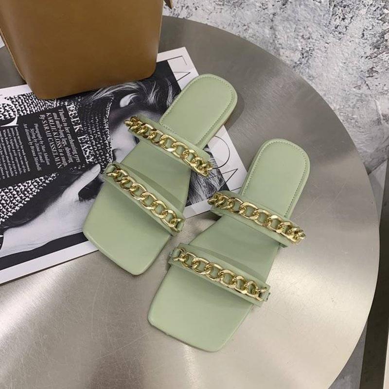 Slippers Women Summer Fashion Flat-bottomed Square-toed Sandals Korean Version All-match Student Non-slip