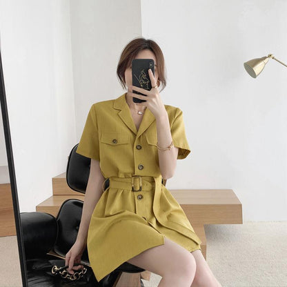 Vintage Belt Dresses Elegant Work Dress Blazer Dress Office Blazer Dress Women Casual Suit Dress