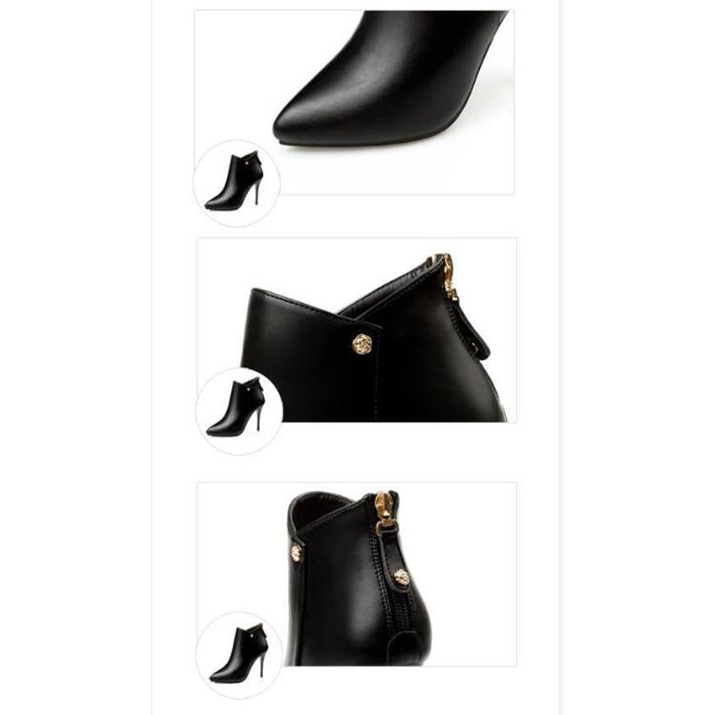 Ankle Boots Women Shoes Patent Leather Pu Pointed Toe Thin High Heels Front Zipper Boots Booties