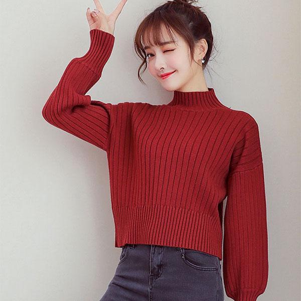 Turtleneck Pullover Bottoming Shirt Autumn and Winter Small Short Short Loose Thick High Waist Women's Knit Sweater