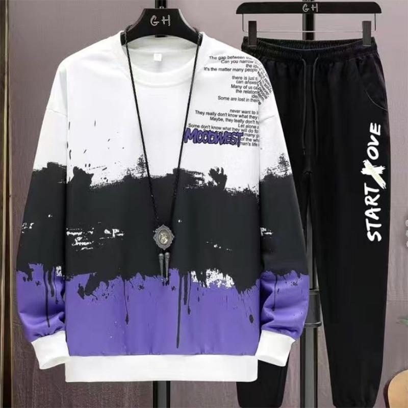 High-quality autumn and winter clothing plus velvet sports casual sweater suit men's trend ins loose all-match pants men