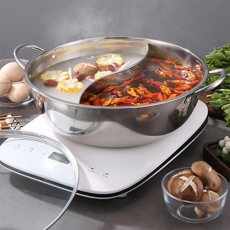 Stainless Steel Twin Double Pot Cookware Shabu Induction Compatible