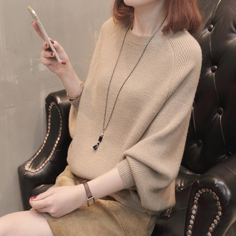 Winter Pullover Loose Top Solid Color Women's Sweater