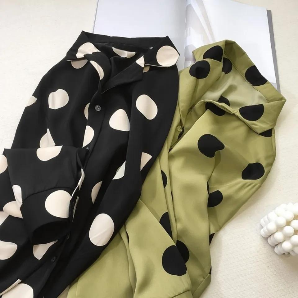 Chiffon Shirt Niche Elegant Polka Dot Tops Long Sleeve Top Casual V-neck Cardigan Ladies Blouses Summer Thin Tee Women's Shirts