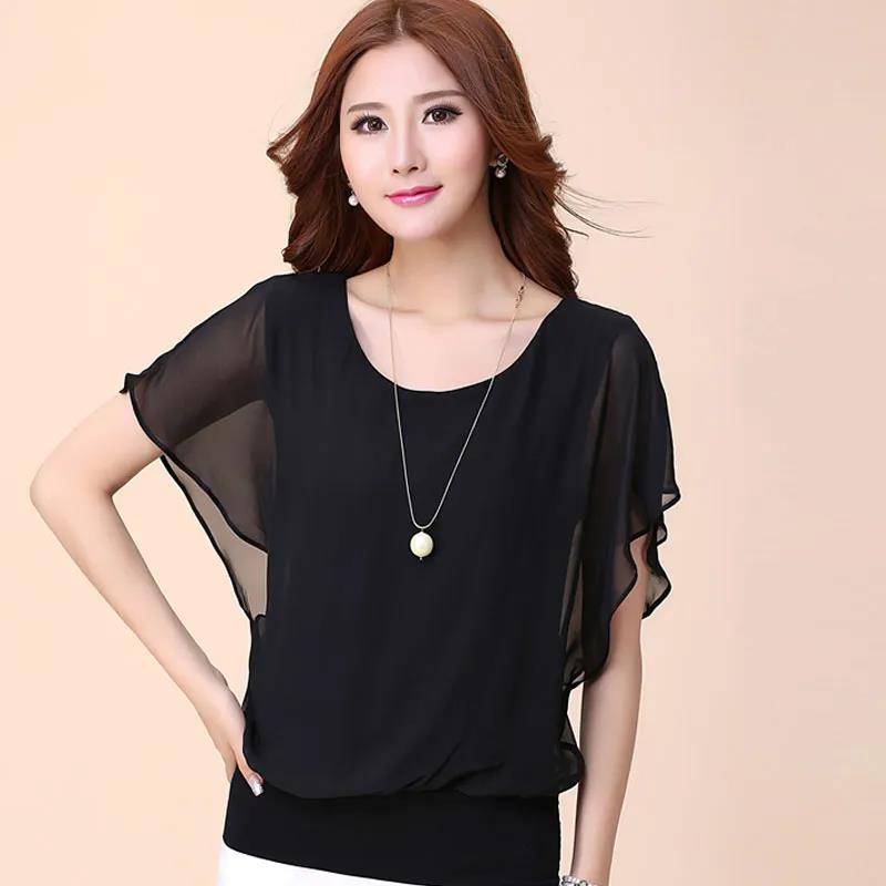 Summer Women Blouse Chiffon Batwing Shirts Tops Casual Solid Korean Loose