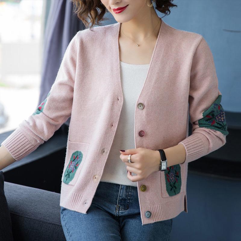 Autumn and Winter Knitted Sweater Cardigan Loose Large Size Top Simple Short Middle-aged Women Jacket