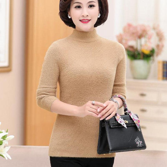 Autumn and Winter Loose Casual Sweater Embroidered Round Neck Simple Bottoming Shirt Middle-aged Women Sweater